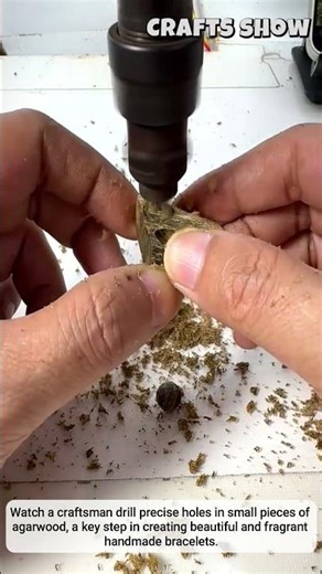 The process of drilling holes in wooden beads