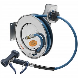 T&S B-7132-05 35' Open Stainless Steel Hose Reel with Front Trigger Water Gun