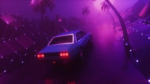 Synthwave Style Backdrop Of Riding Car Loop