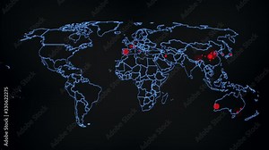 Coronavirus Global Pandemic World Map. Animation based on real data each red dot represents an infected city.