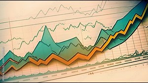 Graph growth upward trend in sales or interest rates and dividends charts in business.