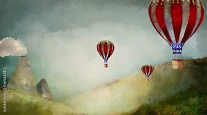 background, closed animation, animation balloons in the air balloon trip animated picture for travel sitebig balloons in the sky Adventure blue sky the clouds wide plain rolling in the clouds looped a