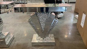 Living Room Mirrored Furniture Console Table Modern Home Furniture Glass Silver Shiny Crushed Diamond Furniture Glass 30 Set T/T