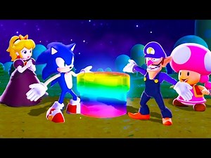 Super Mario 3D World - 4 Player Co-Op #01 (Waluigi, Toadette, Shadow Queen, Sonic)