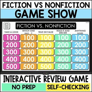 Fiction vs. Nonfiction Game Show Interactive Activities for Library or Classroom