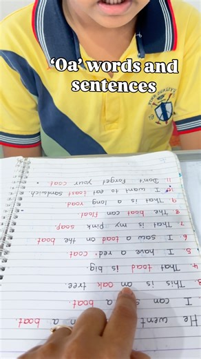 “Let’s learn the magic of ‘OA’ = long O sound 🪄✨ ‘Boat’ 🛥️, ‘goat’ 🐐, ‘road’ 🛣️ — they all say /ō/! Say the words, read the sentences, and practice aloud! 📚🎤” “Comment WORD BANK 📝 if you want the full list!” #OAWords #LongOSound #PhonicsFun #PhonicsPractice #EnglishLearning #SpellingRules #LearnEnglish #PhonicsForKids #EnglishTeacher #EnglishReel #FunWithPhonics #SoundItOut #WordPower #TeachersOfInstagram #ReadingTime #LanguageLearning #LiteracySkills #EarlyReaders | Genius Phonics and Gr