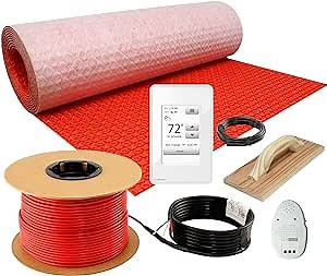 LuxHeat 10sqft Electric Radiant Floor Heating System - 120v Heated Floor System Includes UWG4 WiFi Programmable Thermostat w/GFCI, Uncoupling Membrane for Under Tile, Cable, Monitor & Sensor