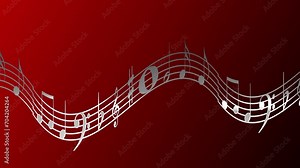 4K Music Note Animation for melody sound and orchestra concert. notes, clefs, and other musical staff symbols fly in colorful light rays for the intro, concert, titles, credits, show, portfolio, scree