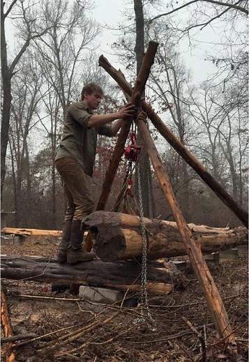 Building a Log Cabin by Hand: Lifting Heavy Logs