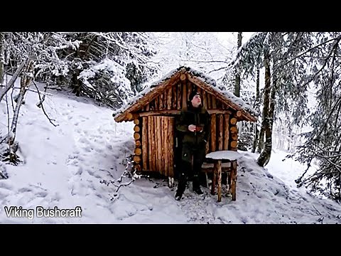 Winter Bushcraft Survival 🌲 Building a Pine Shelter in the Snowy Forest – Viking Bushcraft