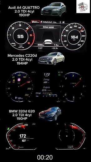 Nail-Biting Acceleration Battle: Audi A4 vs. BMW 320d vs. Mercedes C220D! #bmw #audi #mercedes