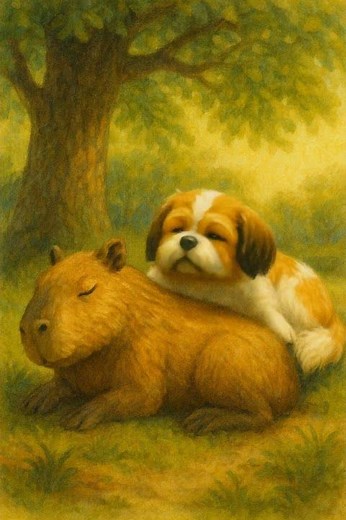 A Dog and a Capybara Taking a Nap Together… Pure Peace 🐶🫶🦫