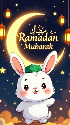 Cute Rabbit Wishing Ramadan Mubarak | Islamic Calligraphy Cartoon