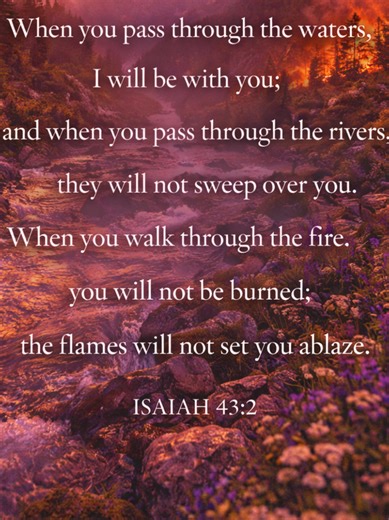 Some seasons feel overwhelming—like deep waters or blazing fire. This verse is a promise that no matter what you walk through, you are never alone. God doesn’t always remove the storm, but He never leaves you in it. You will make it through, held by His presence every step of the way. 🌊🔥🙏 #BibleVerse #GodIsWithYou #FaithInHardTimes #ChristianEncouragement #ScriptureDaily