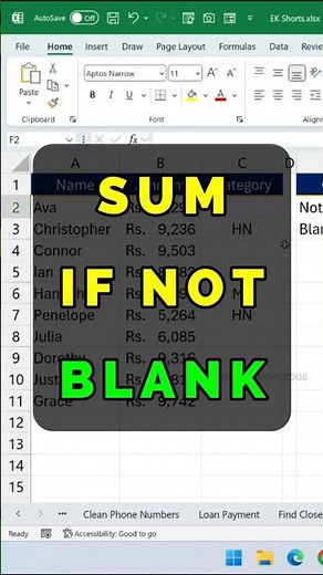 How to Sum if not Blank in Excel