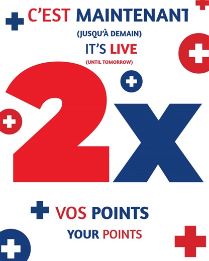 🎉 En direct de Rossy : doublez vos points dès maintenant! En ligne ou en magasin, profitez-en jusqu’à demain! Pas encore membre? Pas de panique , inscrivez-vous sur notre site (ou en magasin) et commencez à accumuler en moins de 2! 💥 ----------------------------- 🎉 Live from Rossy: double your points now! Online or in-store, take advantage of this offer until tomorrow! Not a member yet? Don't worry, sign up on our website (or in-store) and start earning points in less than 2 minutes! 💥 | Ros