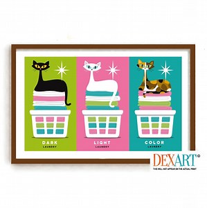 Laundry Room Decor, Cat Laundry Basket, Mid Century Modern Wall Art Print, Laundry Sign, Black Cat Gift Idea, White Cat Lover Gift - Etsy