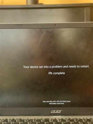 Stop code: IRQL_NOT_LESS_OR_EQUAl