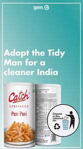 gen.E_India | Sustainable Storytellers on Instagram: "Most of us have seen the Tidy Man symbol on everyday products — from snack packets to shampoo bottles. But it doesn’t mean anything to most consumers. Catch Salt & Spices is changing that. As part of the #CatchTheRightBin campaign, an initiative by DS Group, they’ve redesigned their packaging to make waste segregation easier for Indian consumers. They’ve colour-coded it — blue for dry waste, green for wet waste, red for hazardous — so people