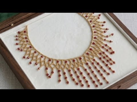 Elegant Red Crystal Netting Necklace | Step-by-Step Beaded Jewelry