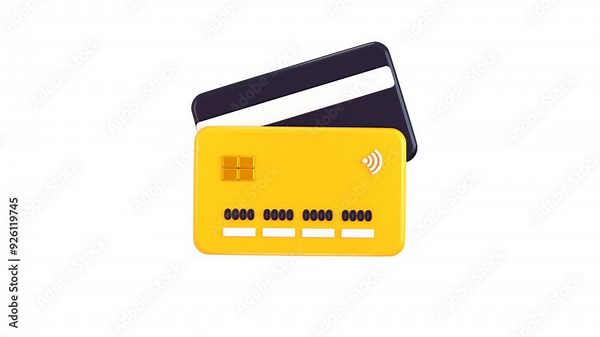3D credit card icon animation concept of send payment for online shopping, online payment debit card 3d animation