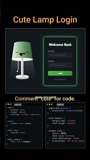 Day 4/30 🔥 Cute Lamp Login Form Using HTML CSS JS | Frontend Mini Project #shorts #series #html #css