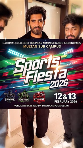 NCBA&E Multan Official on Instagram: "🎉⚽🏀 𝐒𝐩𝐨𝐫𝐭𝐬 𝐅𝐢𝐞𝐬𝐭𝐚 𝟐𝟎𝟐𝟔🏏🎽 National College of Business Administration & Economics – Multan Sub Campus proudly presents two days of passion, power, and peak performance! 💪🔥 📅 12th & 13th February 2026 📍 NCBA&E Wapda Town Campus, Multan Get ready to witness thrilling competitions, team spirit, and unforgettable moments as our champions rise! 🏆✨ #SportsFiesta2026 #NCBAEMultan #NCBAE #CampusLife #UniversitySports #StudentLife #GameOn #Spo