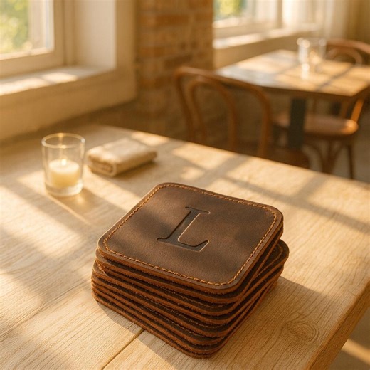Distressed Leather Coasters, Handmade Personalized Table Coasters - Square and Stitched (set of 6) - Etsy