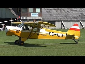 Piper PA-18-180 Super Cub takeoff with glider at Airfield Kapfenberg | OE-AIO