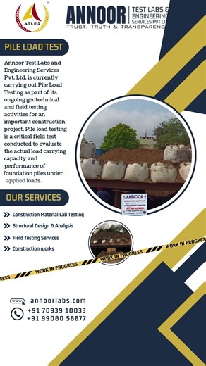 Annoor Test Labs and Engineering Services Pvt. Ltd. is currently carrying out Pile Load Testing