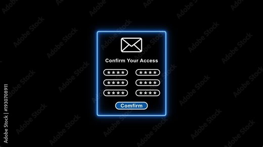 Confirm your access login screen with password fields and blue neon outline on black background for cybersecurity and technology concepts