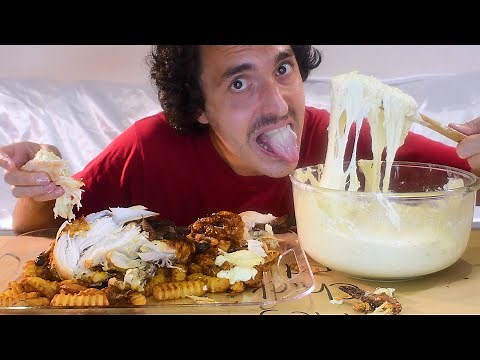 Husband Eats Wife's ‪@nomnomsammiegirl‬ SLOPPY SECONDS Stretchy Cheese + Rotisserie Chicken * ASMR *