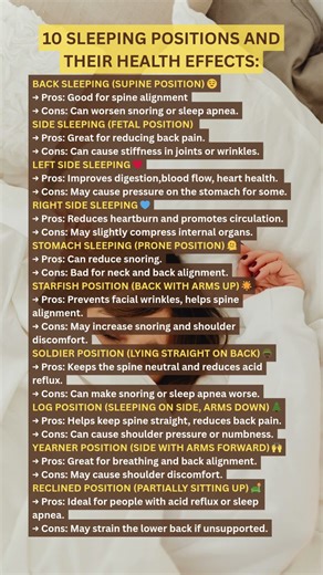 🛌 10 Sleeping Positions and Their Health Effects #healthylifestyle #food #healthyeating #wellness