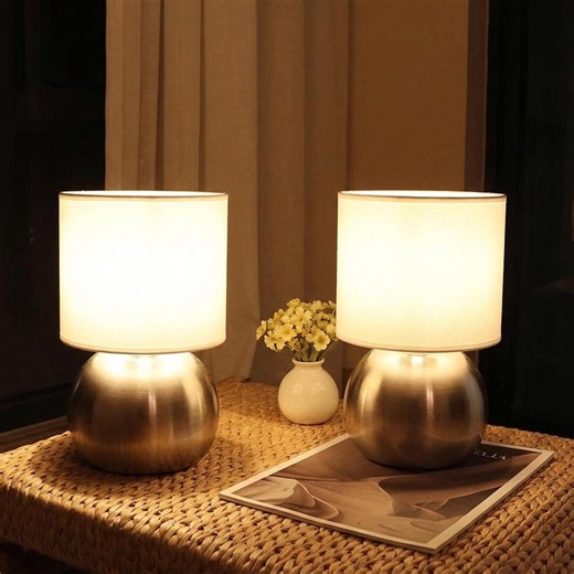 Modern Small Table Lamp Set of 2 | Minimalist Nightstand Bedside Lamps | Silver Globe Desk Lamp for Bedroom | Cozy Living Room Lighting - Etsy