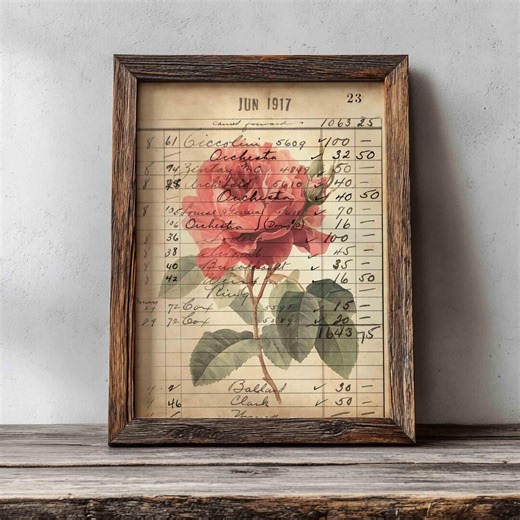 June Birth Month Flower Rose Print, Vintage Ledger Ephemera Art (digital Download) - Etsy