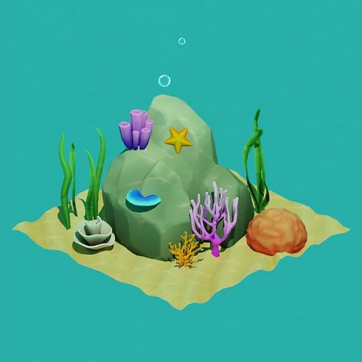 Cute Low Poly Coral Reef Diorama - Blender