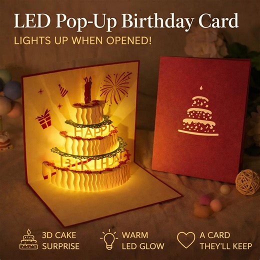 LED Pop up 3D Birthday Card, Light up Music Cake Greeting Card, Birthday Surprise, Unique Romantic Keepsake Gift for Her, Teens Adult Card - Etsy