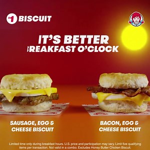 822K views · 13 reactions | Bet your buck on a better breakfast at Wendy's. For a limited time, get a Sausage or Bacon, Egg and Cheese Biscuit for just $1! | Wendy's | Facebook
