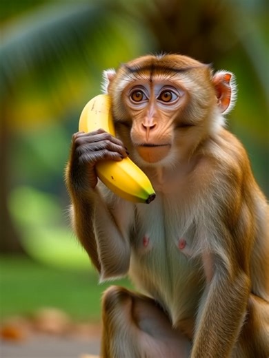 Funny monkey launch a banana telephone😁 #monkey #viral #fyp