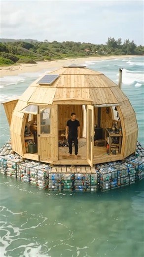 He Built a Floating House Using Plastic Bottles! 😱🏝️ #shorts #trending #viral