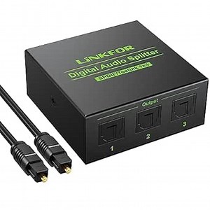 LiNKFOR Optical Audio Splitter 1x4 SPDIF Toslink Optical Splitter with Optical Cable Toslink Splitter Aluminum Alloy 1 in 4 Out Support LPCM 2.0 DTS Dolby-AC3 Compatible with PS3 DVD HDTV STB Etc