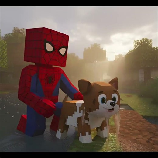 Minecraft Spider Man Rescues a Drowned Puppy
