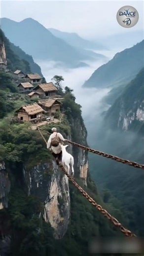 old man and her goat🐐 chain ⛓️ crossing the mountain 🏔️