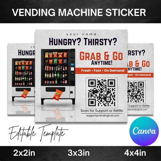 Editable Vending Machine Business Sticker Template, Customize Name, Branding, QR Code, Vending Machine Sticker Template, Vending Sticker - Etsy
