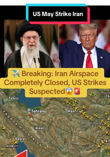 Iran’s airspace is closed, which is why Flightradar24 shows no aircraft. Civilian flights have been rerouted, and military aircraft do not appear on tracking systems. A completely empty airspace usually signals a high security risk and possible imminent military activity.#fyp #news #iran #Usa #Uk