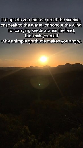 Part II. If it upsets you that we greet the sunrise, or speak to the water, or honour the wind for carrying seeds across the land, then ask yourself why a simple gratitude makes you angry. Inspiration from@taylor Galvin 🪶 #highlight #aboriginal #colonialism #LandBack @top fans 🖤❤️💛 | Message Stick Walk