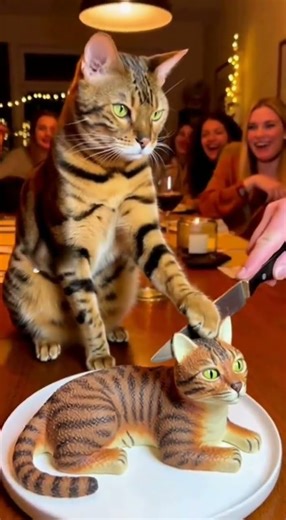 CoffeeCat think the “cat cake” is real and refuses to let anyone cut it 😂#catcake #catbirthdayparty