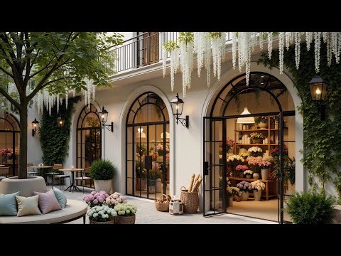 Spring Flower Café Jazz 🌸 Cozy European Courtyard Ambience with Soft Jazz for Relaxing