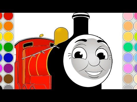 Coloring JAMES train for kids. Drawing animation Thomas and Friends. Colouring book pages