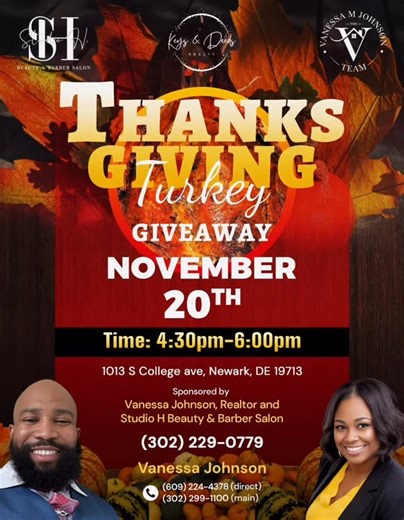 Help @studio.h.salon and @zaesmom give away turkeys to the ones that have less then. We are asking if you would like to donate turkeys can goods,perishable items please feel free to drop this item off at 1013 s college ave Newark Delaware. Every donation helps fill an empty belly. Thank you all in advance from our team. @robertthomasjr21478 @nothingbutthefinest_ @shawnthereal_barber @bigcountry_dabarber561 @1oak.k | Gee Hunter Jr.